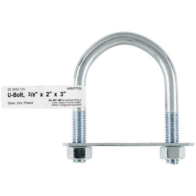 Hampton 3/8 in. X 2 in. W X 3 in. L Coarse Zinc-Plated Steel U-Bolt, Pack of 10