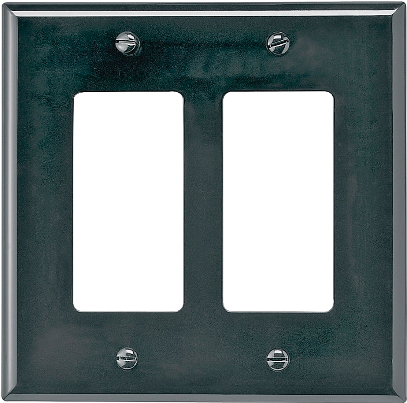 Eaton Wiring Devices PJ262BK Wallplate, 4.87 in L, 4.93 in W, 2-Gang, Polycarbonate, Black, High-Gloss