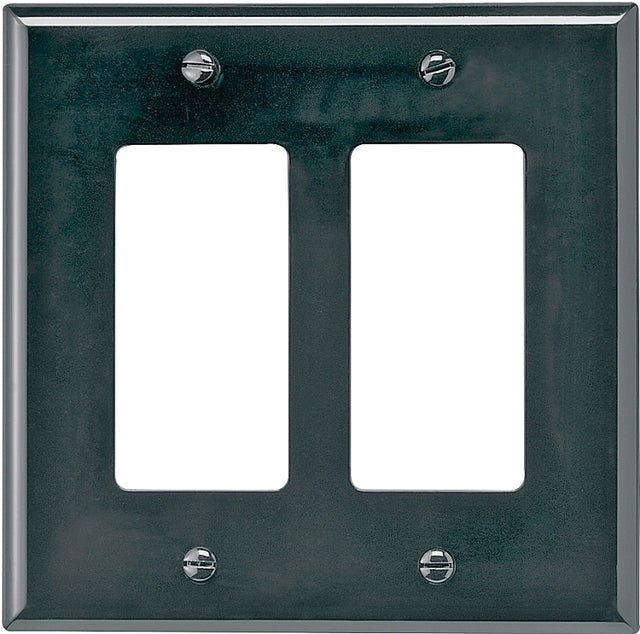 Eaton Wiring Devices PJ262BK Wallplate, 4.87 in L, 4.93 in W, 2-Gang, Polycarbonate, Black, High-Gloss