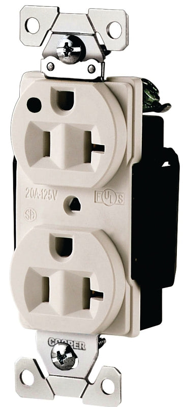 Eaton Wiring Devices AH8300W Duplex Receptacle, Brass, White, 2-Pole, 20 A, 125 V, Back, Side Wiring, NEMA: 5-20R