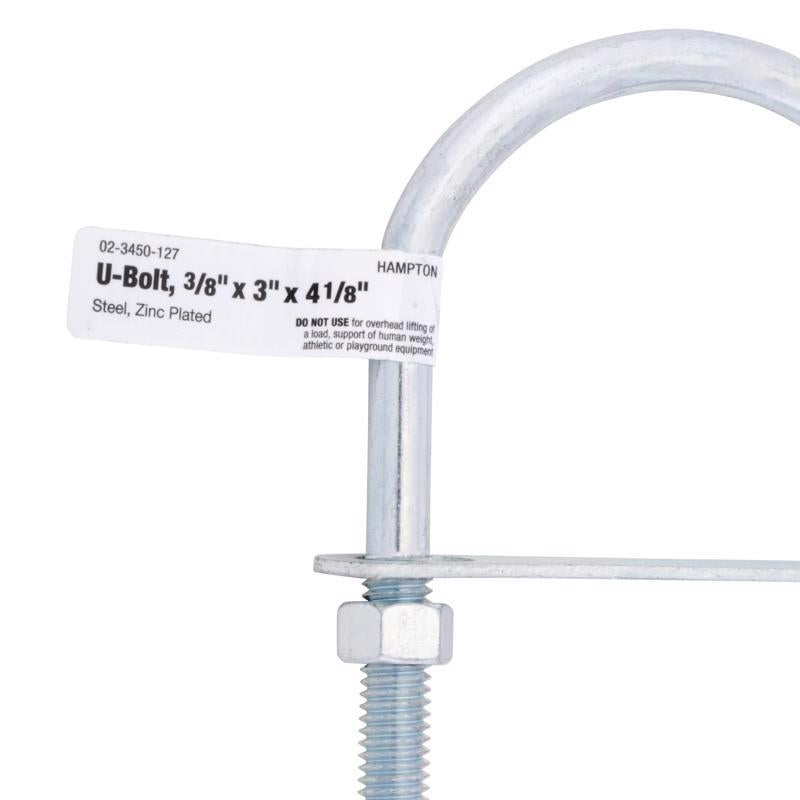 Hampton 3/8 in. X 3 in. W X 4-1/8 in. L Coarse Zinc-Plated Steel U-Bolt, Pack of 10