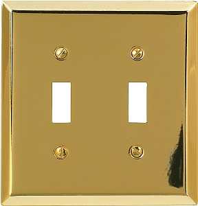 Amerelle 163TTBR Wallplate, 4-15/16 in L, 4-9/16 in W, 2 -Gang, Steel, Polished Brass