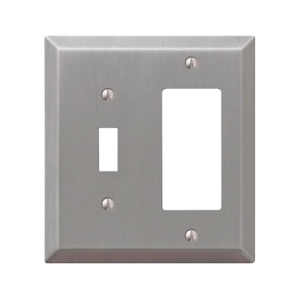 AmerTac Century 163TRBN Wallplate, 4-15/16 in L, 4-9/16 in W, 2 -Gang, Steel, Brushed Nickel