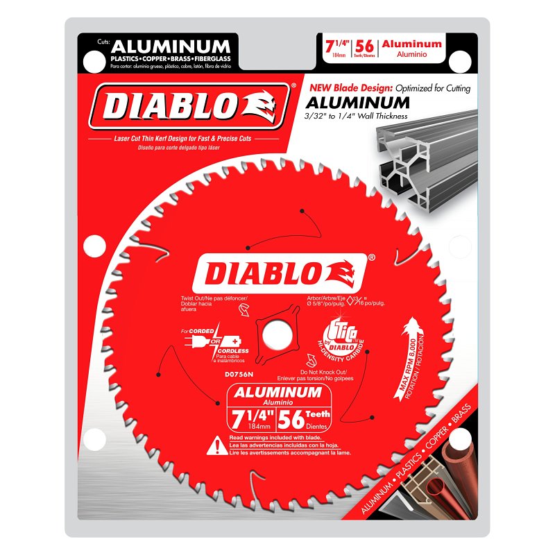 Diablo D0756N Circular Saw Blade, 7-1/4 in Dia, 5/8 in Arbor, 56-Teeth, Carbide Cutting Edge
