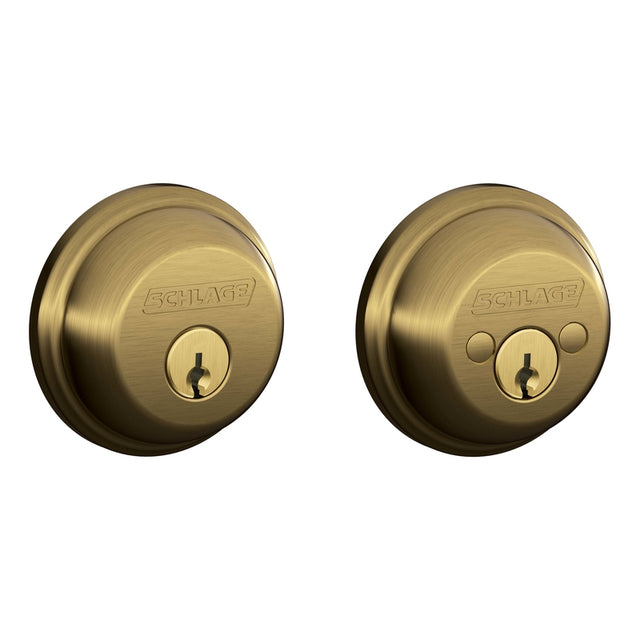 Schlage B-Series Antique Brass Brass Double Cylinder Deadbolt, Pack of 4