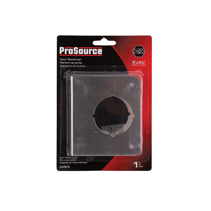 ProSource HSH-044SBN-PS Door Reinforcer, 2-3/8 in Backset, 1-3/4 in Thick Door, Steel, Satin Nickel, 4-1/2 in H, 4 in W