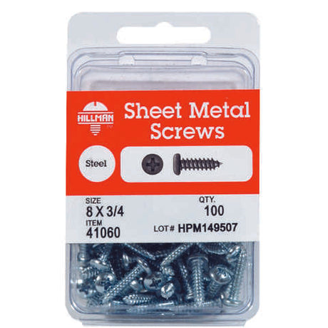 HILLMAN No. 8 X 1/2 in. L Phillips Pan Head Sheet Metal Screws 100 pk, Pack of 5