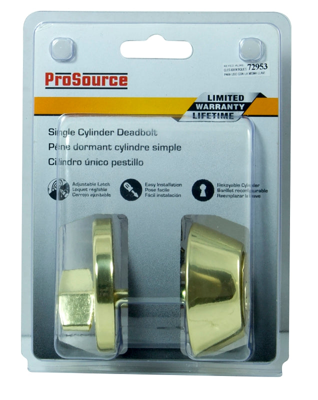 ProSource Signature Series D271-RU5V Deadbolt, 3 Grade, Polished Brass, 2-3/8, 2-3/4 in Backset, KW1 Keyway, Pack of 3
