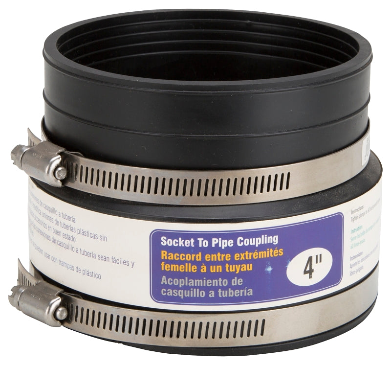 ProSource KJ-012 Coupling, 4 in, Socket to Pipe, PVC, Black