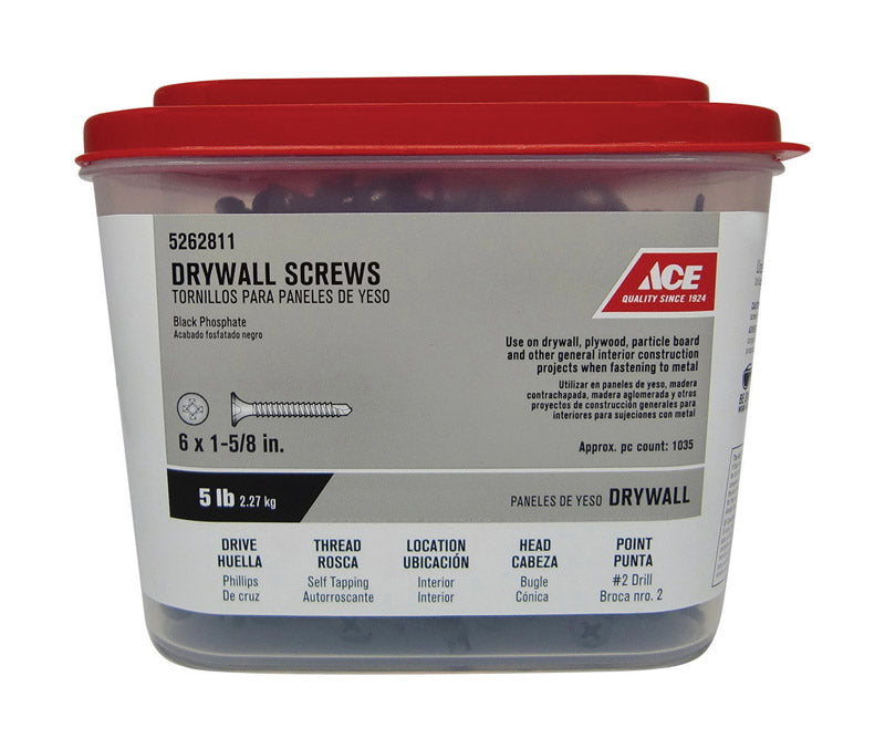 Ace No. 6 wire X 1-5/8 in. L Phillips Self-Tapping Drywall Screws 5 lb 1008 pk