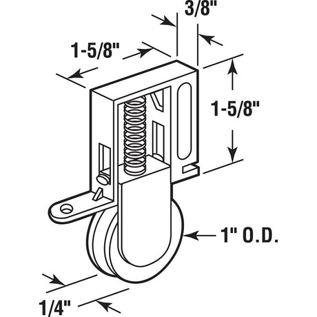 Prime-Line B 529 Roller Assembly, 1 in Dia Roller, 1/4 in W Roller, Polyethylene Roller, Concave Roller, 3/8 in W