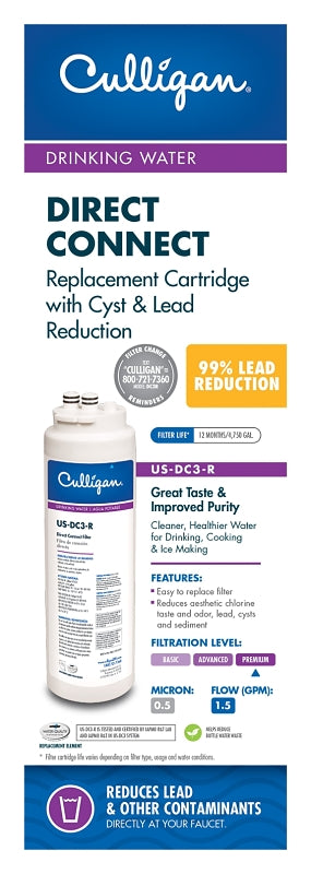 Culligan US-DC3-R Direct Connect Filter, 4750 gal, 1.5 gpm, Advanced Filtration, White