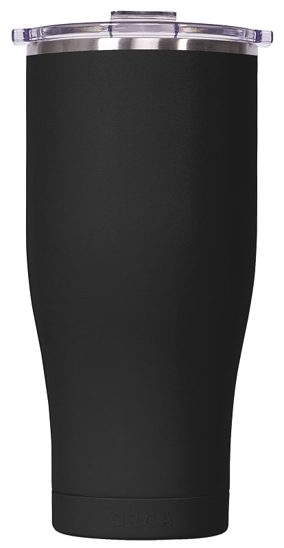 Orca Chaser Series CH16BK Tumbler, 16 oz, Spill-Proof Screw, Whale Tail Flip Lid, Stainless Steel, Black, Insulated