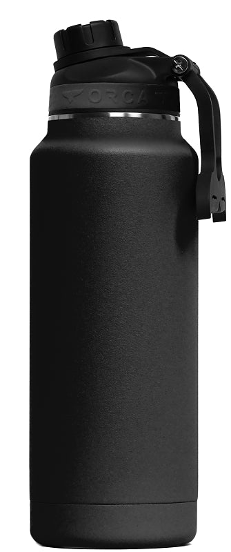 Orca ORCHYD34BK/BK/BK Hydration Bottle, 34 oz, 18/8 Stainless Steel, Black, Powder-Coated