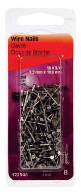 HILLMAN 18 Ga. X 3/4 in. L Bright Steel Wire Nails 1 pk 2 oz, Pack of 6