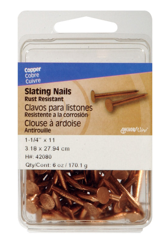 HILLMAN 1-1/4 in. Slate Copper Nail Flat Head, Pack of 5