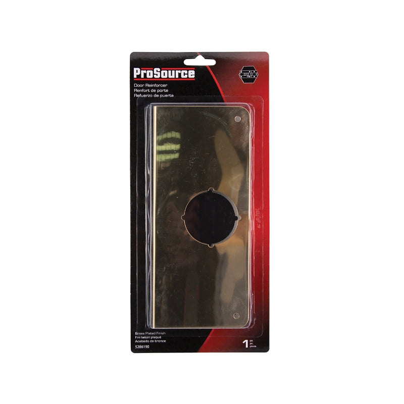 ProSource HSH-048SBP-PS Door Reinforcer, 2-3/8 in Backset, 1-3/8 in Thick Door, Steel, Brass, 9 in H, 4 in W