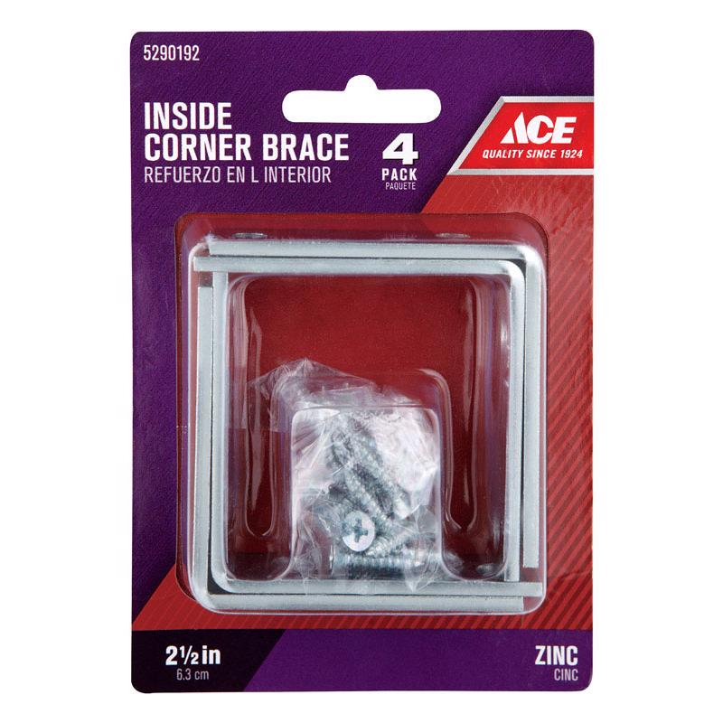 Ace 2-1/2 in. H X 5/8 in. W X 2-1/2 in. D Zinc Inside L Corner Brace, Pack of 5