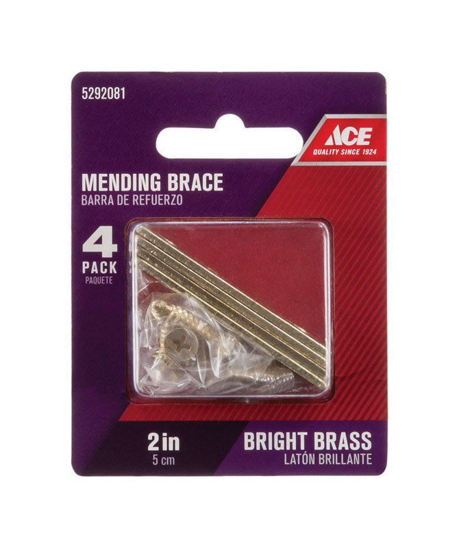 Ace 2 in. H X 0.5 in. W X 1.091 in. L Bright Brass Mending Brace, Pack of 5