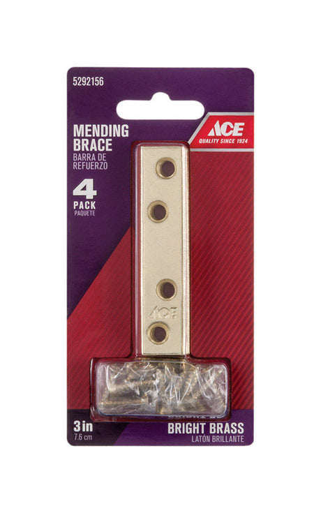 Ace 3 in. H X 0.625 in. W X .87 in. L Bright Brass Mending Brace, Pack of 5