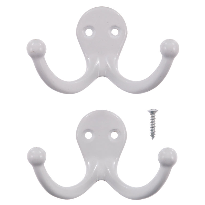 Ace 1-3/4 in. L Painted White Metal Small Double Garment Hook 2 pk, Pack of 5