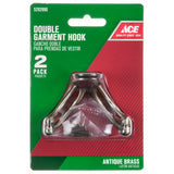 Ace 1-3/4 in. L Antique Brass Yellow Brass Small Double Garment Hook 2 pk, Pack of 5
