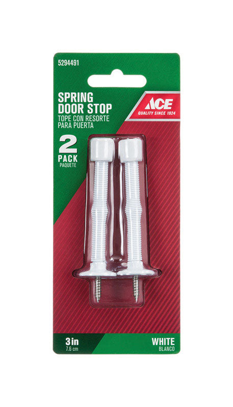 Ace 3 in. W Metal White Spring Door Stop Mounts to door and wall 0 in., Pack of 5