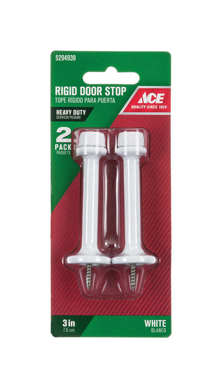 Ace 3 in. W Metal White Rigid Door Stop Mounts to door and wall 1/8 in., Pack of 5