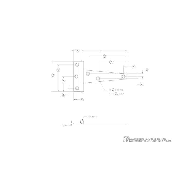 Ace 4 in. L Galvanized Light Duty T Hinge 2 pk