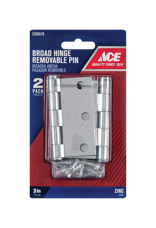 Ace 3 in. L Zinc-Plated Broad Hinge 2 pk