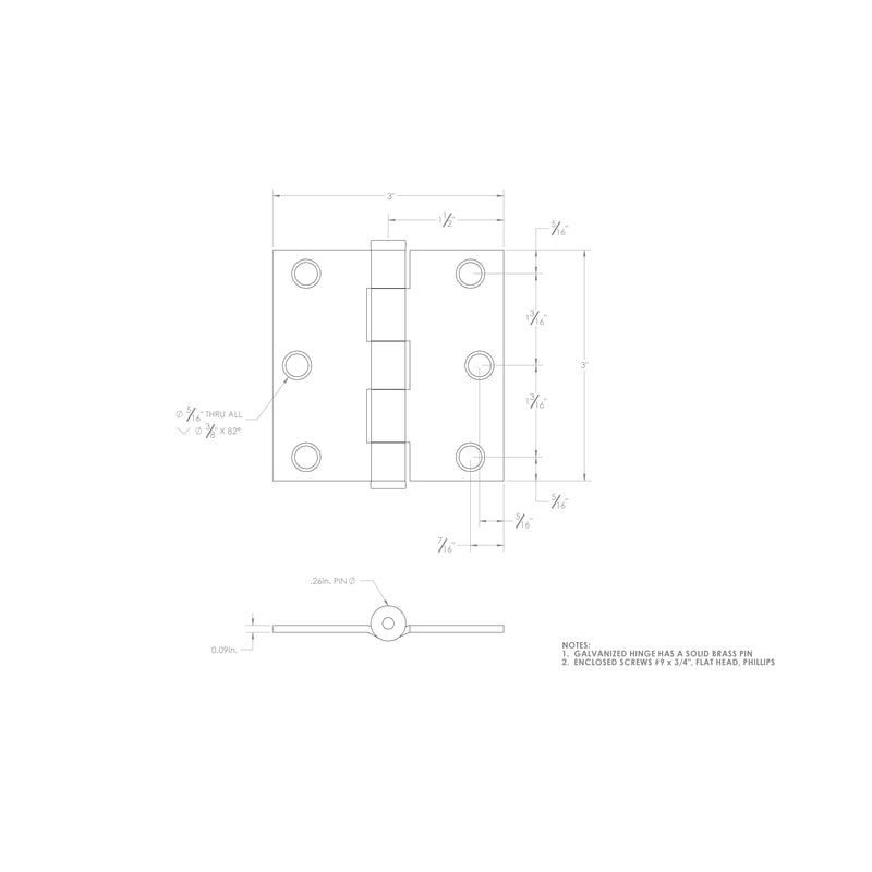 Ace 3 in. L Galvanized Broad Hinge 2 pk