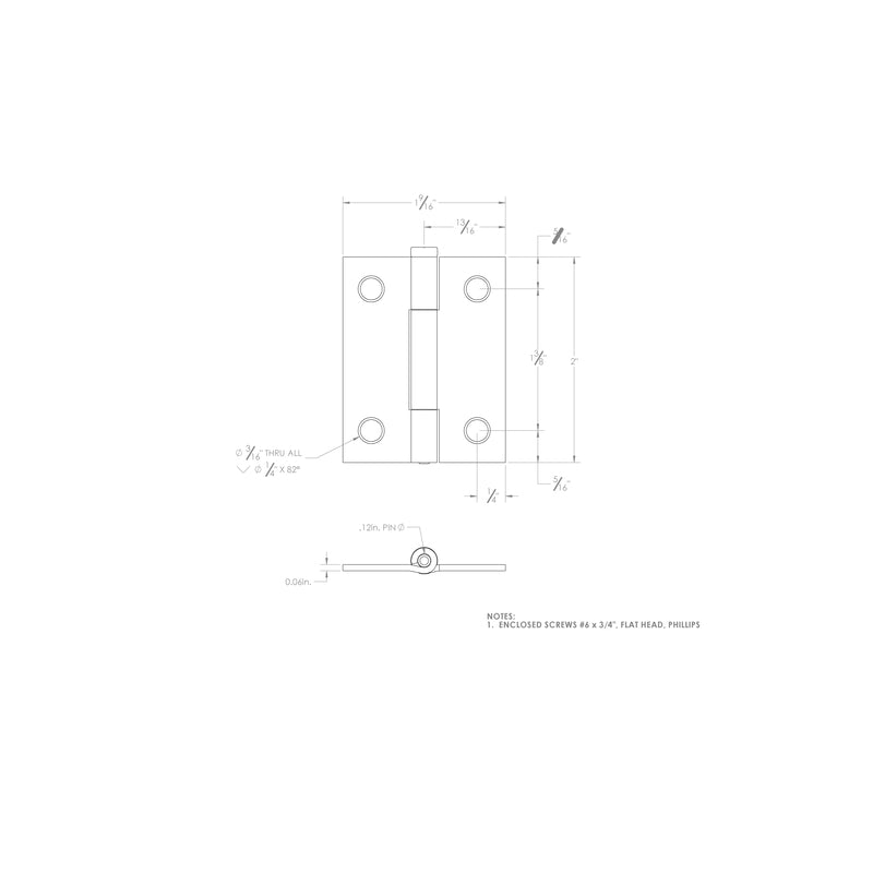 Ace 2.75 in. W X 2 in. L Zinc Plated Silver Zinc Narrow Hinge 2 pk, Pack of 5