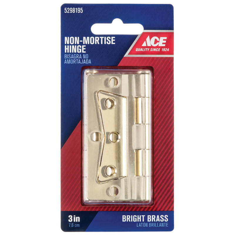 Ace 2.75 in. W X 2-1/2 in. L Bright Brass Brass Non-Mortise Hinge 2 pk, Pack of 5