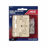 Ace 3.75 in. W X 4 in. L Bright Brass Brass Non-Mortise Hinge 2 pk, Pack of 5
