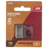 Ace 1 in. W X 1 in. L Antique Brass Brass Broad Hinge 2 pk