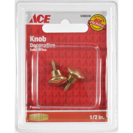 Ace Decorative Round Furniture Knob 1/2 in. D 1 in. Brass 2 pk