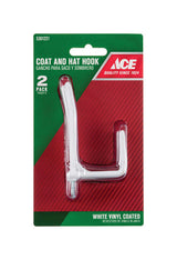 Ace 3-1/4 in. L Vinyl Coated White Metal Medium Coat and Hat Garment Hook 35 lb. cap. 2 pk, Pack of 5