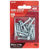 Ace No. 12 X 1-1/4 in. L Phillips Zinc-Plated Coarse Wood Screws 18 pk