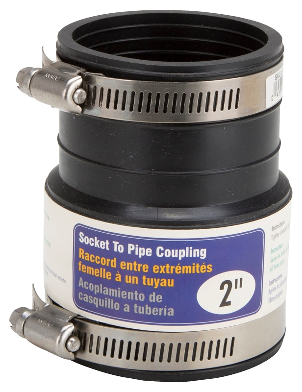 ProSource KJ-014 Coupling, 2 in, Socket to Pipe, PVC, Black