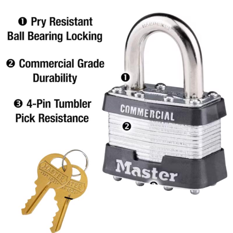 Master Lock 1.75 in. H X 1.75 in. W X 1-3/4 in. L Laminated Steel Dual Ball Bearing Locking Exterior, Pack of 6