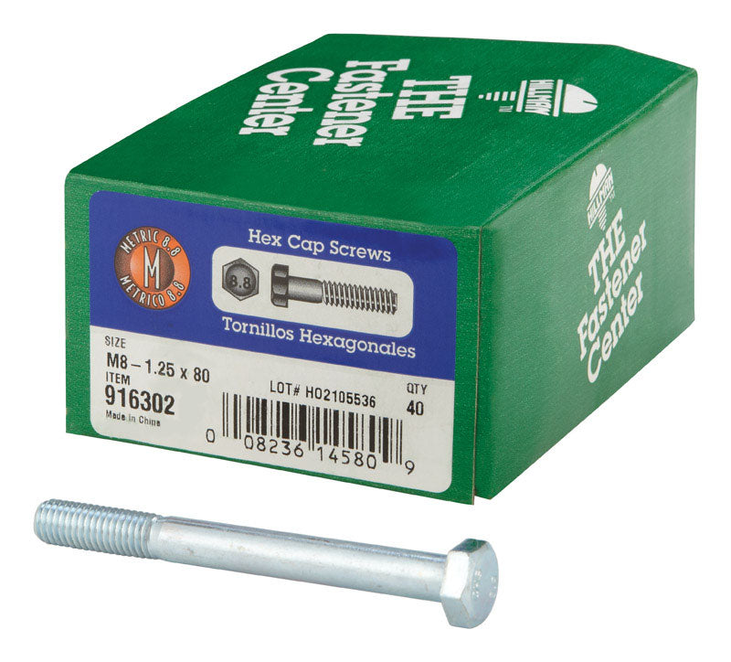 HILLMAN M8-1.25 mm D X 80 mm L Heat Treated Steel Hex Head Cap Screw 40 pk
