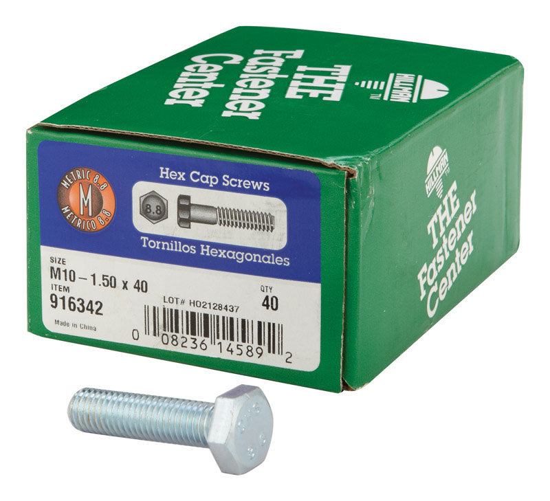 HILLMAN M10-1.50 mm D X 40 mm L Heat Treated Steel Hex Head Cap Screw 40 pk