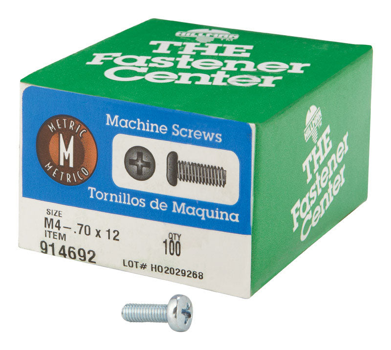 HILLMAN M4-0.7 X 12 in. L Phillips Pan Head Zinc-Plated Steel Metric Machine Screws 100 pk