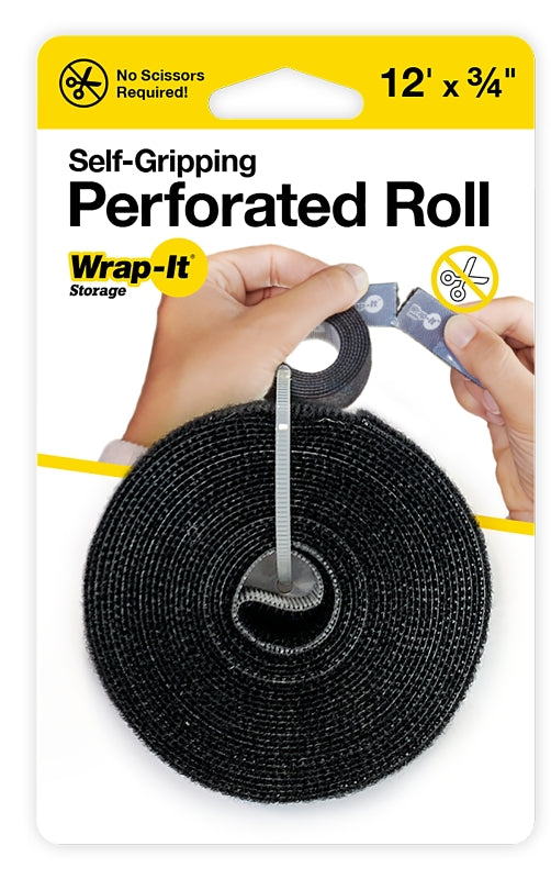 Wrap-It Storage 400-12x75PBL Perforated Roll, 3/4 in W, 12 ft L, Nylon, Black