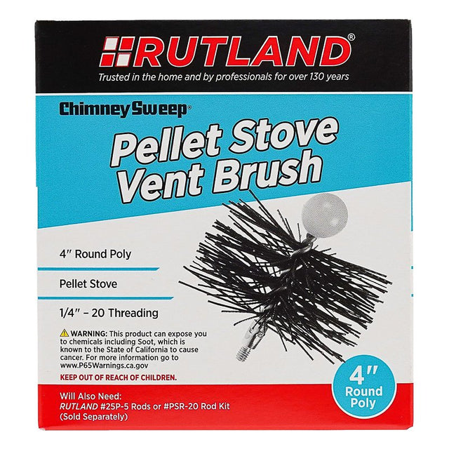 Rutland Chimney Sweep PS-4 Pellet Stove Vent Brush, 4 in Dia Brush, 10 in, 20 in L Brush, Poly Trim