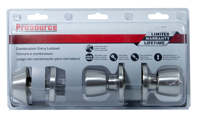 ProSource BS621BRA4F Deadbolt and Entry Lockset, Turn Button Lock, Tulip Design, Stainless Steel, 3 Grade, Pack of 2