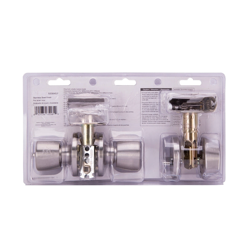 ProSource BS621BRA4F Deadbolt and Entry Lockset, Turn Button Lock, Tulip Design, Stainless Steel, 3 Grade, Pack of 2