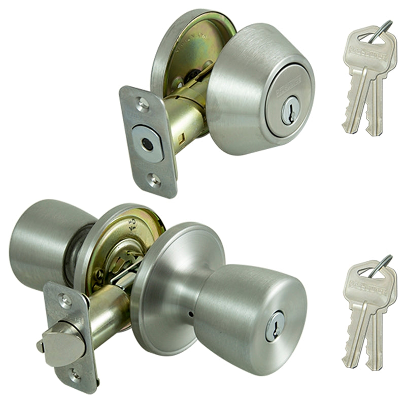 ProSource BS621BRA4F Deadbolt and Entry Lockset, Turn Button Lock, Tulip Design, Stainless Steel, 3 Grade, Pack of 2