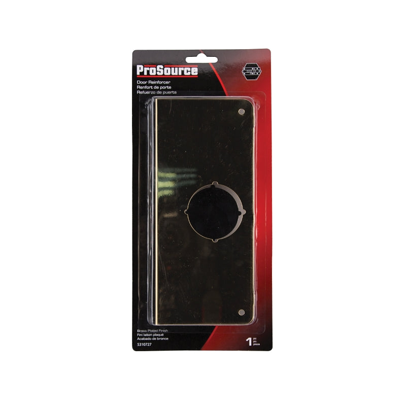 ProSource HSH-050SBP-PS Door Reinforcer, 2-3/8 in Backset, 1-3/4 in Thick Door, Steel, Brass, 9 in H, 4 in W