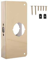 ProSource HSH-050SBP-PS Door Reinforcer, 2-3/8 in Backset, 1-3/4 in Thick Door, Steel, Brass, 9 in H, 4 in W